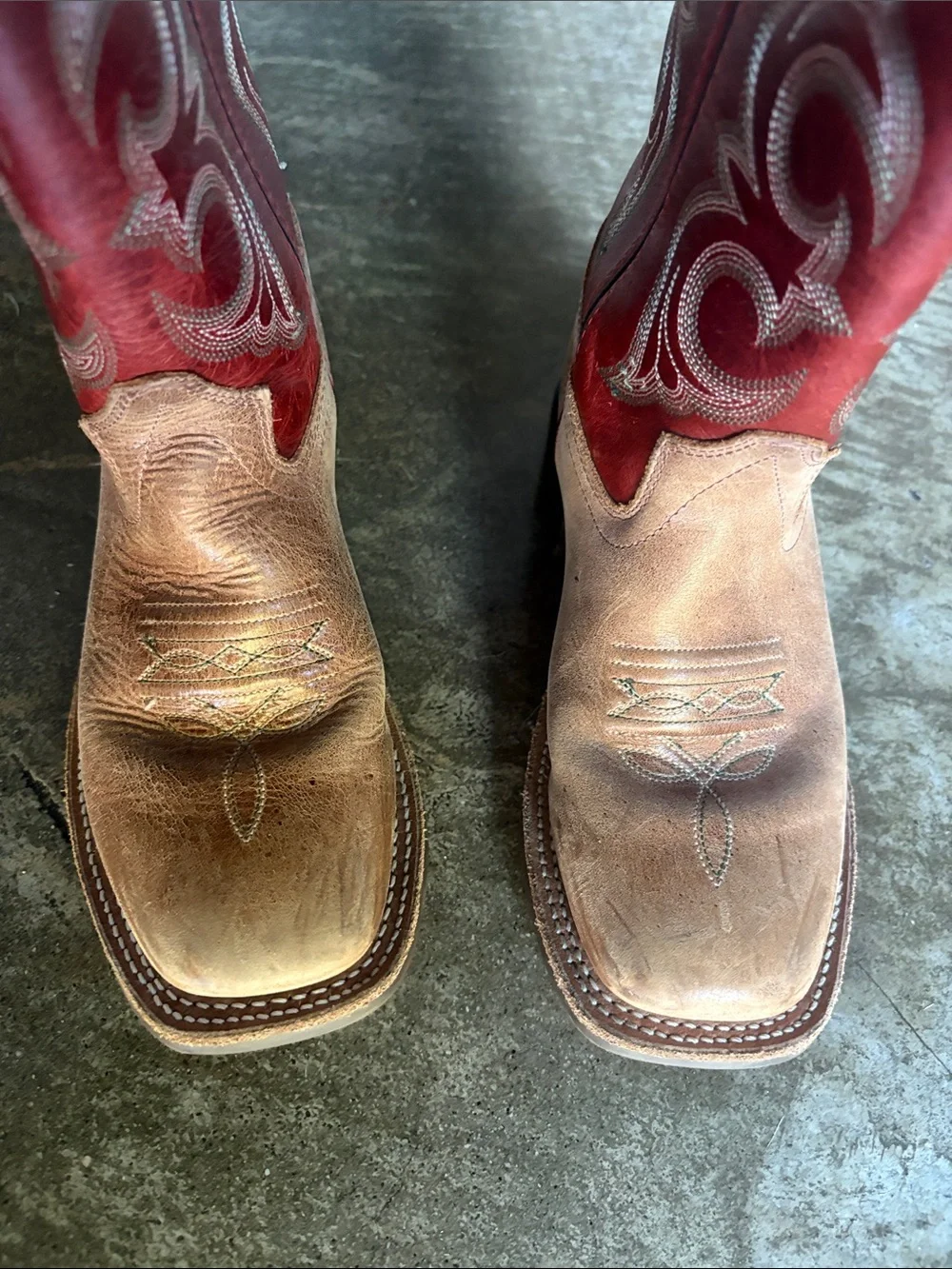 One West Kids Red and Brown Western Cowboy Boots